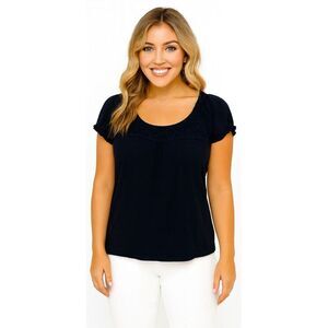 Jones New York Signature Shirt Top Blouse Blue Cap Sleeves Women's WOMAN'S MED